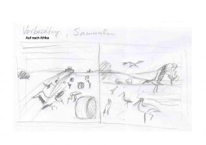 Bleistiftskizze S.3 zu "Was macht der Storch in Winter"